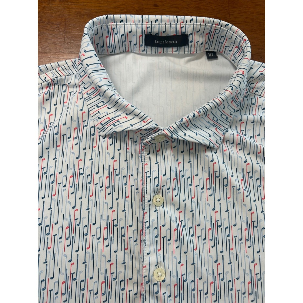 Turtleson Polo Shirt Mens XL White Golf Club Print Short Sleeve Performance